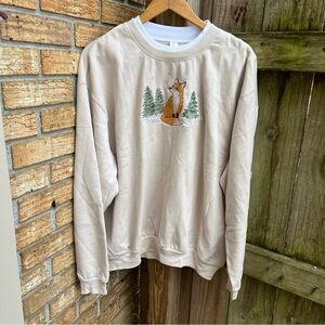 Cream Fox Embroidered Sweatshirt
